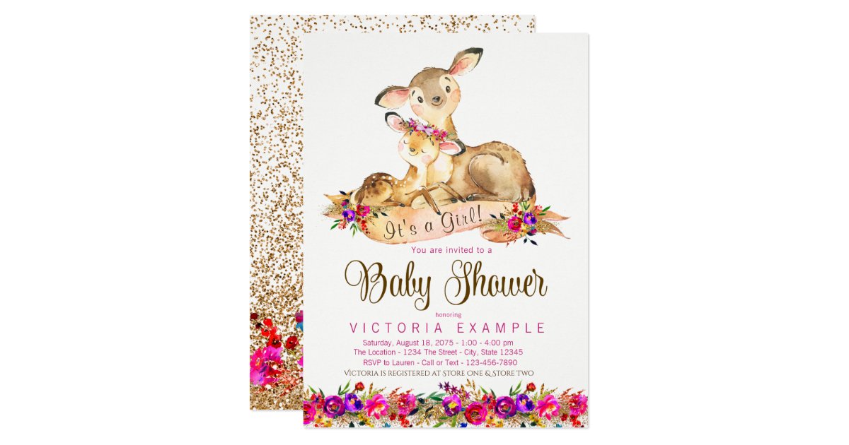 Deer Baby Girl Shower Invitations | Zazzle.com