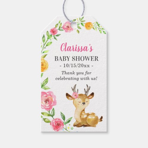 Deer Baby Girl Shower Sprinkle Pink Cute Floral Gift Tags