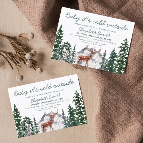Deer Baby Its Cold Outside Boy Baby Shower Invitation