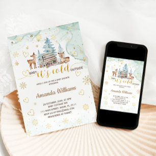 Deer Baby It's Cold Outside Watercolor Baby Shower Invitation