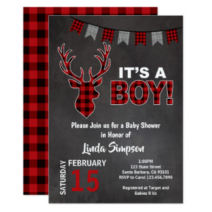 free buffalo plaid baby shower invitations