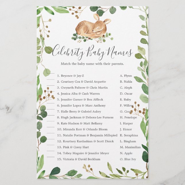Deer Baby Shower Celebrity Baby Names (Front)