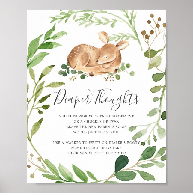Deer Baby Shower Diaper Thoughts Sign (Front)