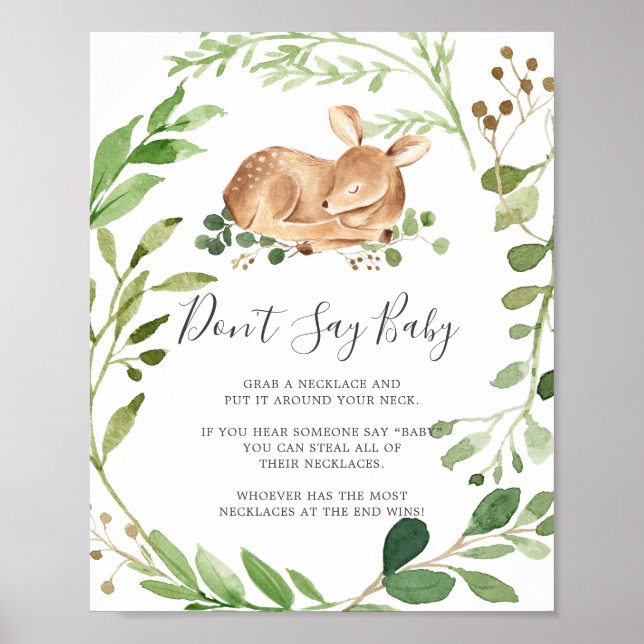 Deer Baby Shower Don't Say Baby Sign (Front)