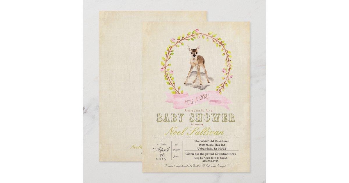 Deer Baby Shower Girl Invitation | Zazzle
