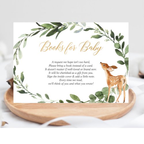 Deer baby shower gold greenery book request insert