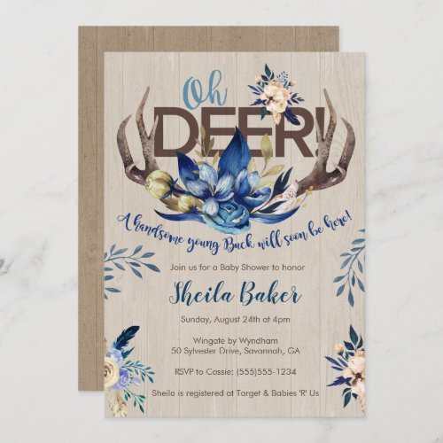 Deer Baby Shower Invitation _ Antlers Invite Boy