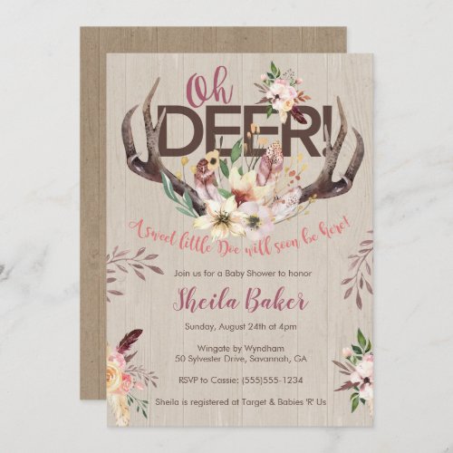 Deer Baby Shower Invitation _ Antlers Invite Girl