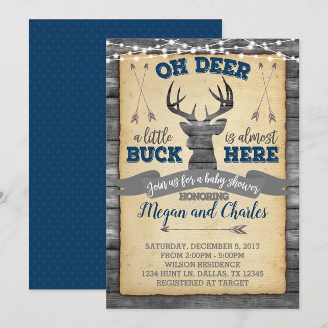 Deer Baby Shower Invitation Invite (Front/Back)