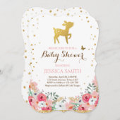 Deer baby shower invitation Woodland Girl Floral (Front/Back)