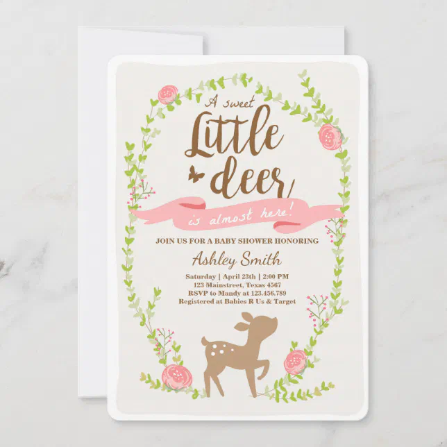Deer baby shower invitation Woodland Girl pink | Zazzle