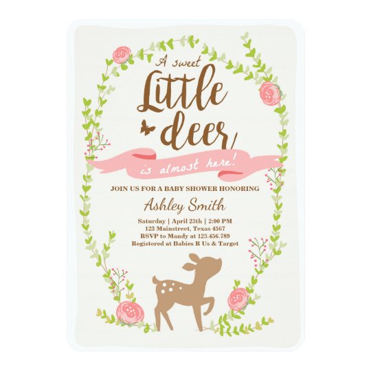 Deer baby shower invitation Woodland Girl pink | Zazzle.com