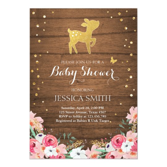 Deer baby shower invite Woodland Girl Floral Wood
