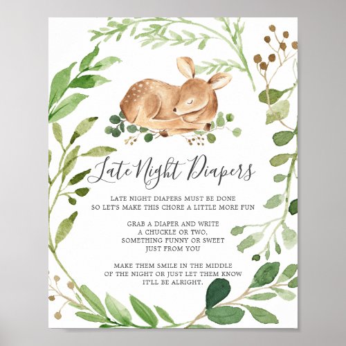 Deer Baby Shower Late Night Diapers Sign