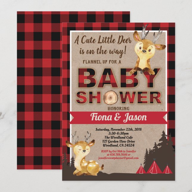 Deer baby shower lumberjack couples baby shower invitation (Front/Back)