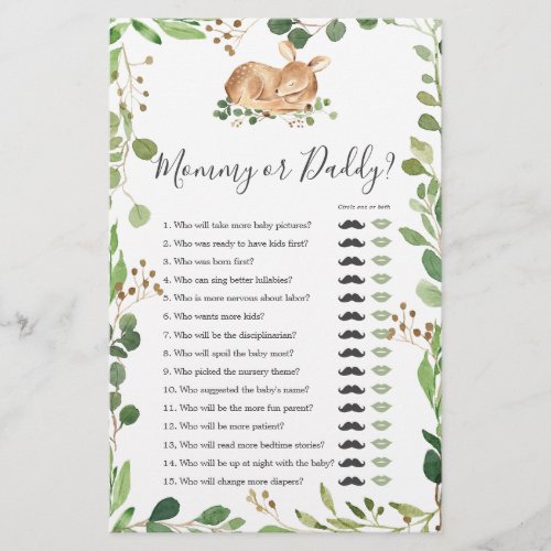 Deer Baby Shower Mommy or Daddy Game