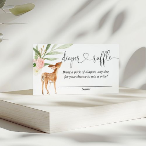 Deer baby shower pink greenery diaper raffle cards