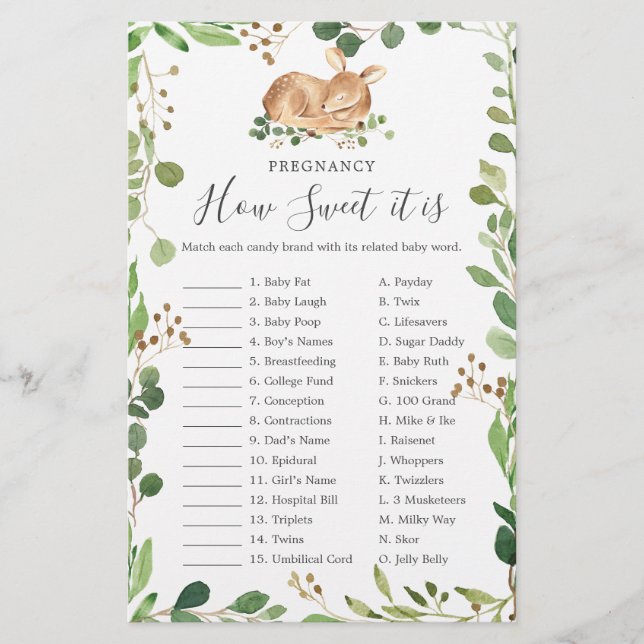 Deer Baby Shower Pregnancy How Sweet It Is Game (Front)
