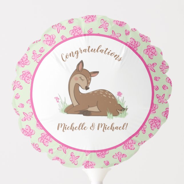 Deer Baby Shower Woodland Fawn Pink Balloon (Front)