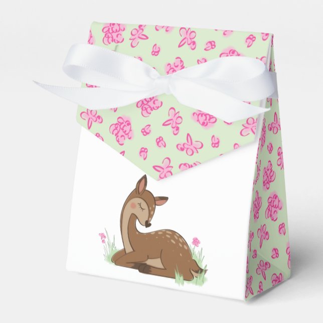 Deer Baby Shower Woodland Fawn Pink Favor Boxes (Front Side)