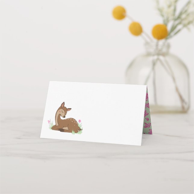 Deer Baby Shower Woodland Fawn Pink Place Card (Front)