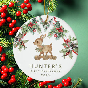 Deer Baby's First Christmas Ceramic Ornament