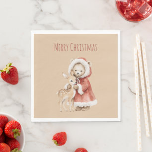 Deer Bear Best Friends Forever Christmas Napkins