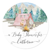Deer Bear Forest Animals Floral Rustic Baby Shower Classic Round Sticker