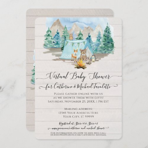 Deer Bear Rustic Wood Forest Virtual Baby Shower Invitation