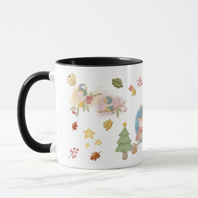Deer, Bird, Rabbit, And Snowman On Holiday Season  Mug (Left)