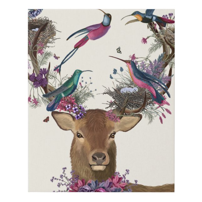 Deer Birdkeeper, Tropical Bird Nests Faux Canvas Print (Front)