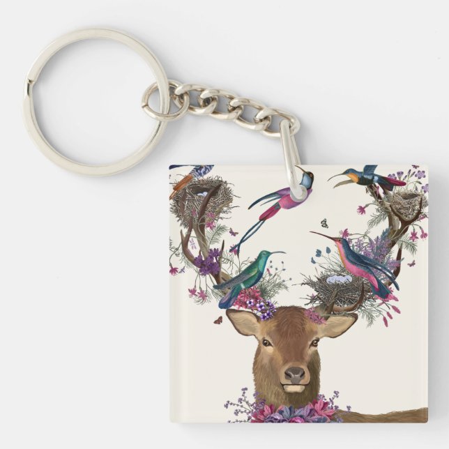 Deer Birdkeeper, Tropical Bird Nests Keychain (Front)