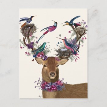 Deer Birdkeeper  Tropical Bird Nests Postcard by worldartgroup at Zazzle
