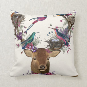 Deer Birdkeeper, Tropical Bird Nests Throw Pillow