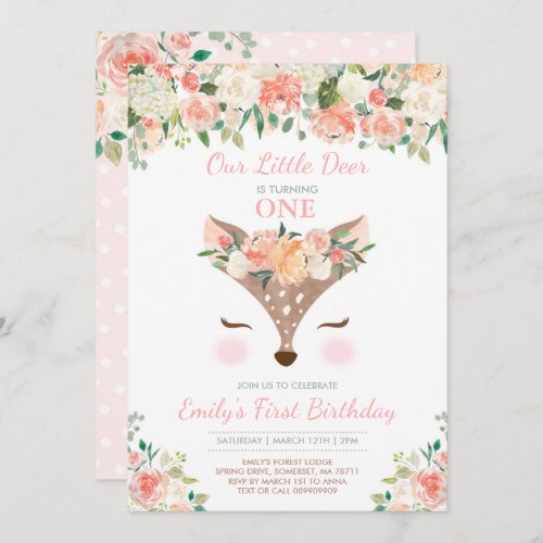 Deer Birthday Invitation Floral Woodland Deer