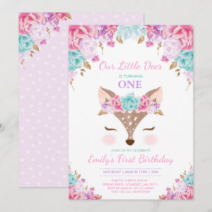 Deer Birthday Invitation Floral Woodland Deer