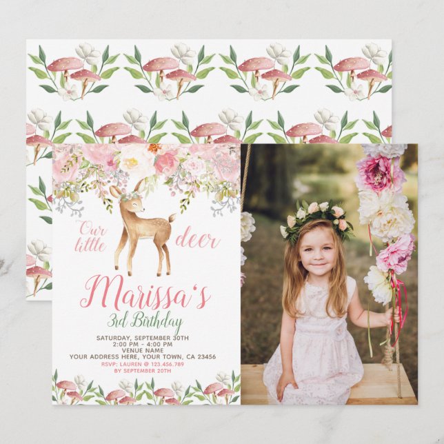 Deer Birthday Invitation with Photo (Front/Back)