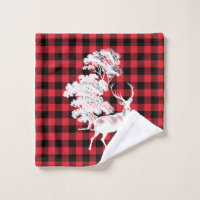 Red Black Lumberjack Buffalo Plaid Pattern Bath Towel Set, Zazzle