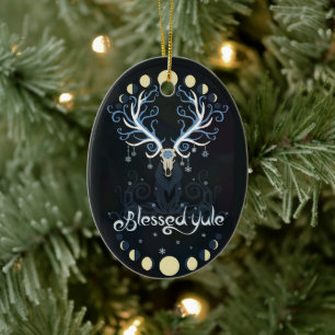 Deer Blessed Yule Moon Pharse Witch Pagan Witchy Ceramic Ornament