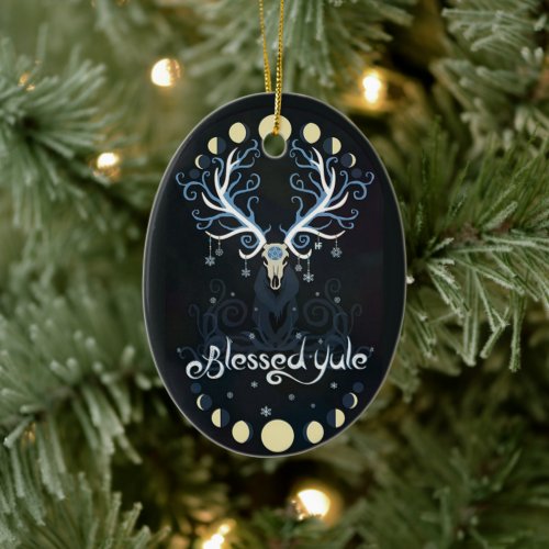 Deer Blessed Yule Moon Pharse Witch Pagan Witchy Ceramic Ornament