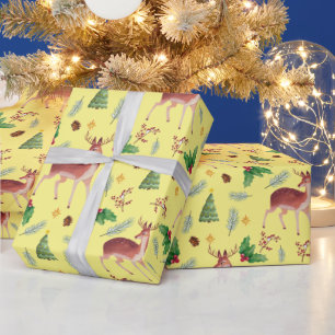 Deer blissful christmas yellow wrapping paper
