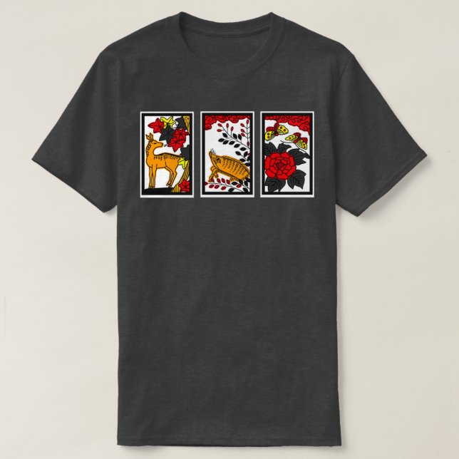 Deer Boar Butterfly Hanafuda Hand Koi Koi T-Shirt (Design Front)