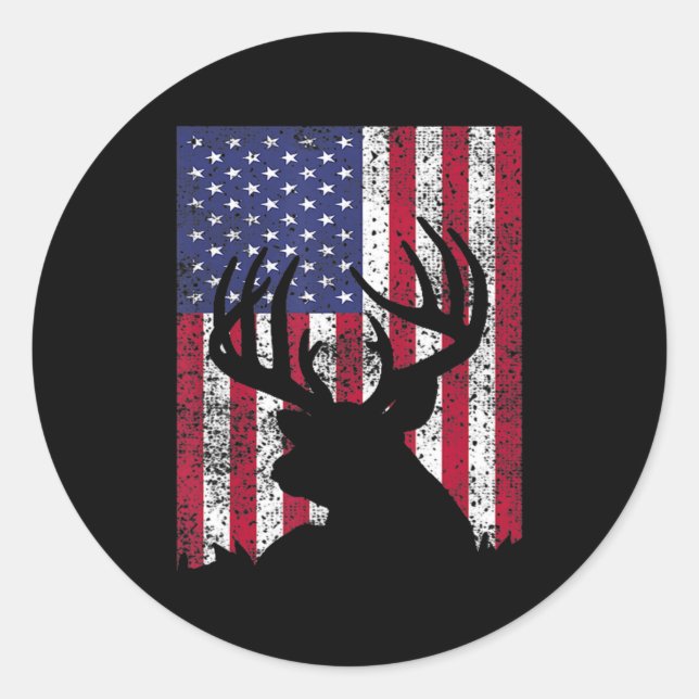 Deer Bow Hunting Tee Whitetail Hunter American Fla Classic Round Sticker (Front)
