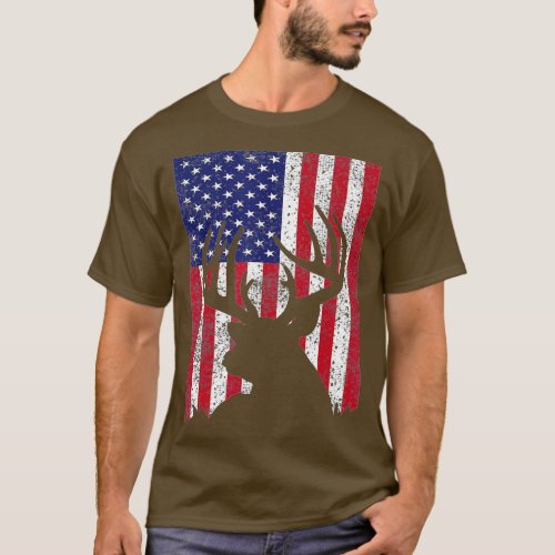 Deer Bow Hunting  Whitetail Hunter American Flag D T_Shirt