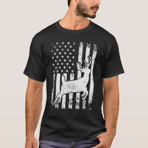 Deer Bow Hunting Whitetail Hunter American Flag Di T-Shirt