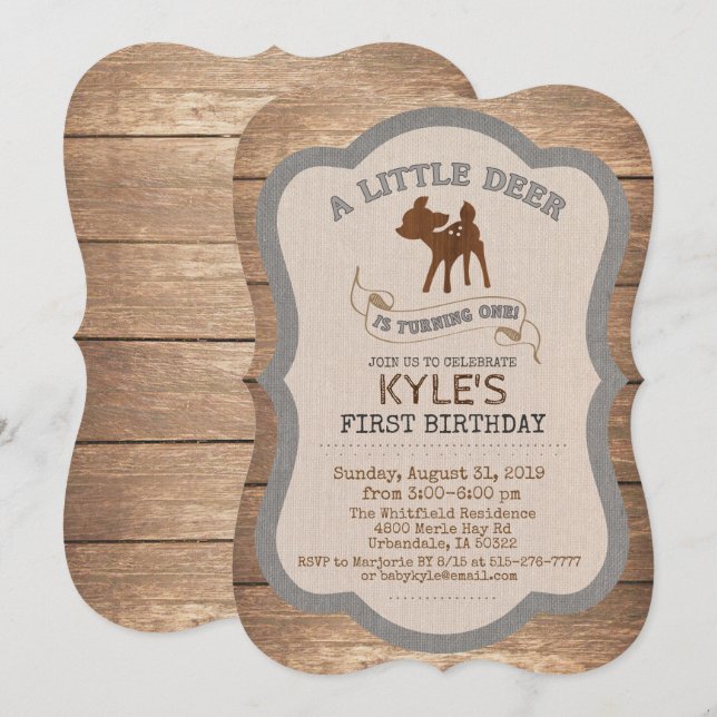 Deer Boy 1st Birthday Invitation (Front/Back)