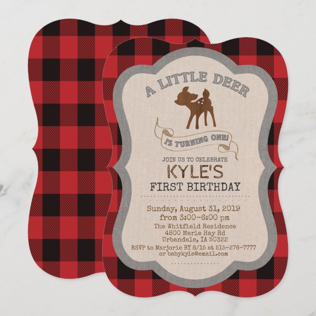 Deer Boy 1st Birthday Invitation (Front/Back)