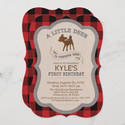 Deer Boy 1st Birthday Invitation