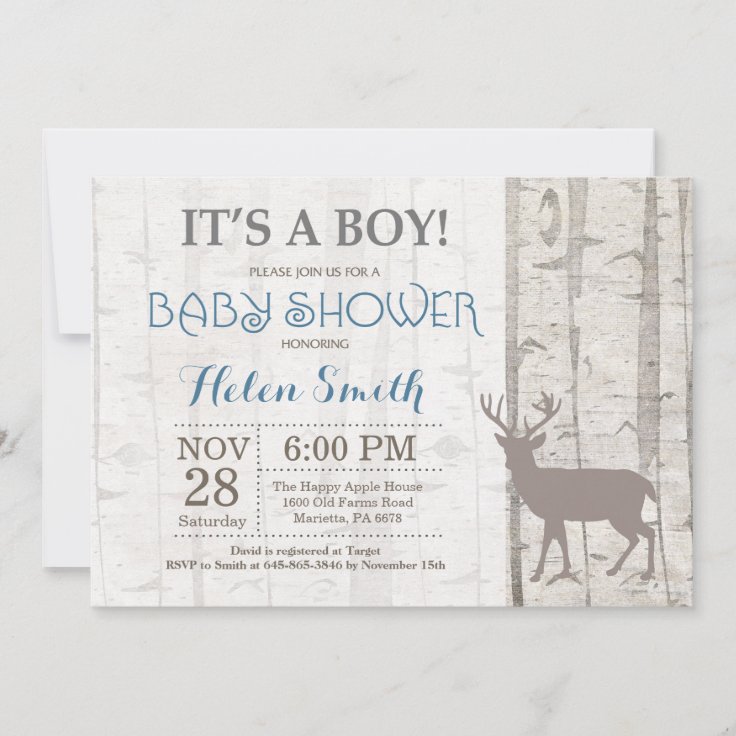 Deer Boy Baby Shower Invitation Rustic Woodland | Zazzle