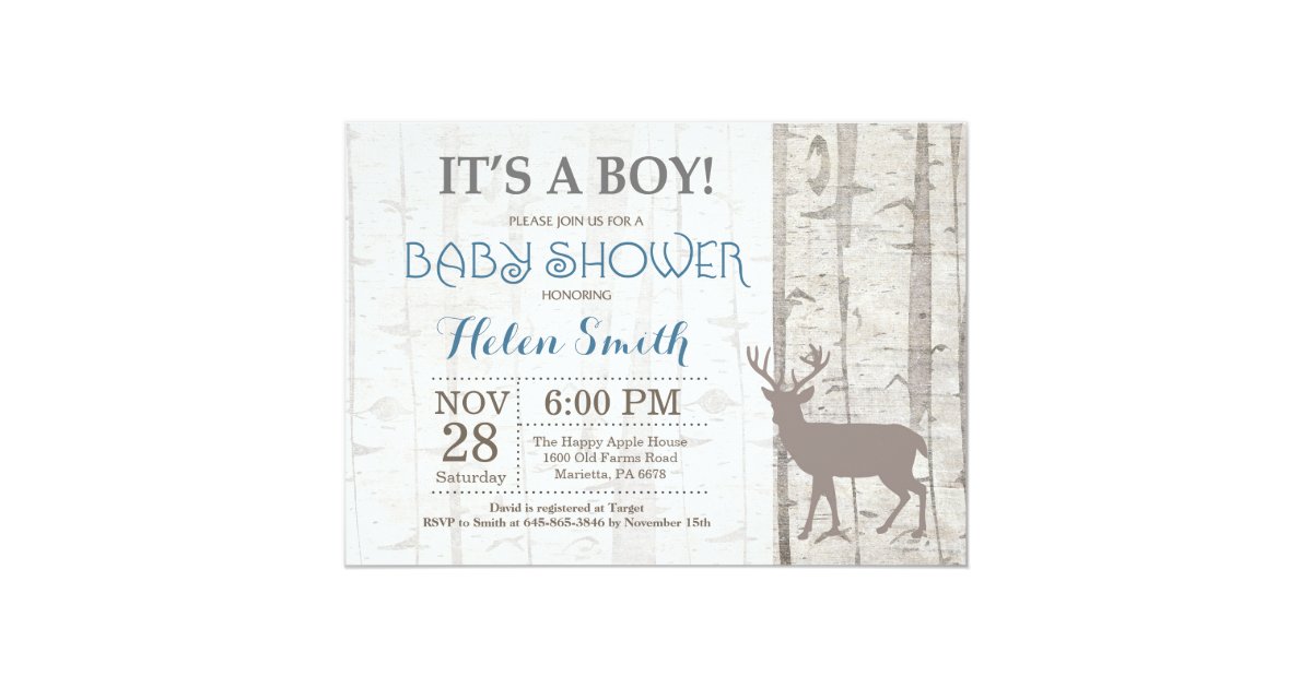 Deer Boy Baby Shower Invitation Rustic Woodland Zazzle Com